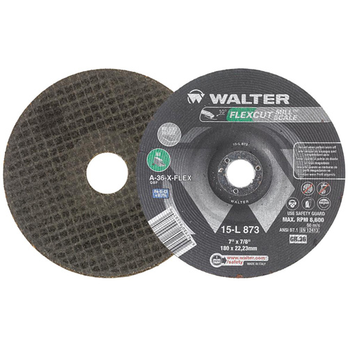 FLEXCUT MILL SCALE Grinding Wheel, 7", 36 Grit, Aluminum Oxide, 7/8", 8600 RPM, Type 29 Sécurité Médic