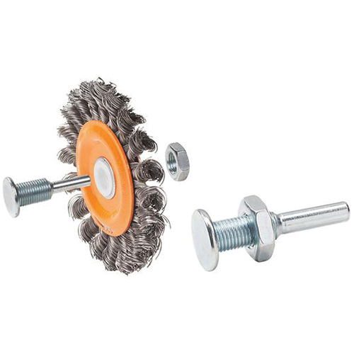 Reversible Mounted Knot-Twisted Wire Wheel, 3" Dia., 0.0118" Fill, 1/2" Arbor, Steel Sécurité Médic