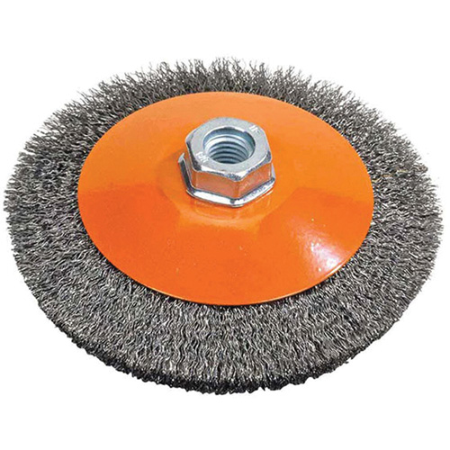 Saucer Crimped Wire Wheel, 4" Dia., 0.012" Fill, 5/8"-11 Arbor Sécurité Médic