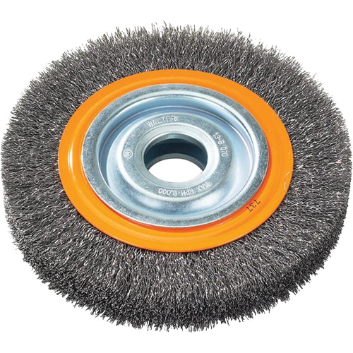 Brosses rotatives &agrave; fils torsad&eacute;s d'&eacute;tabli, 6" dia., Fils 0,0118", Arbre 1/2" - 1/4" Sécurité Médic