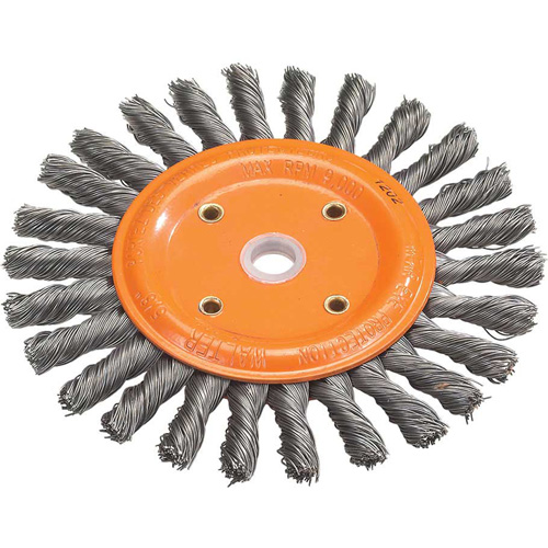 Disque &agrave; fils nou&eacute;s torsad&eacute;s d'&eacute;tabli, Dia. 8", Fils 0,0118", Arbre 5/8", Acier Sécurité Médic