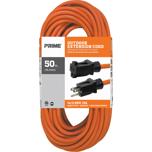 Vinyl Extension Cord, Outdoor, SJTW, 14/3 AWG, 15 A, 50' Sécurité Médic