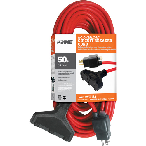 Vinyl Extension Cord, Outdoor, SJTW, 14/3 AWG, 15 A, 3 Outlet(s), 50' Sécurité Médic