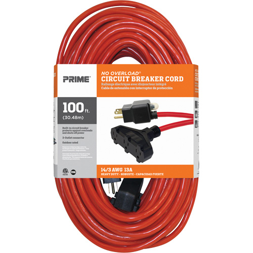 Vinyl Extension Cord, Outdoor, SJTW, 14/3 AWG, 13 A, 3 Outlet(s), 100' Sécurité Médic
