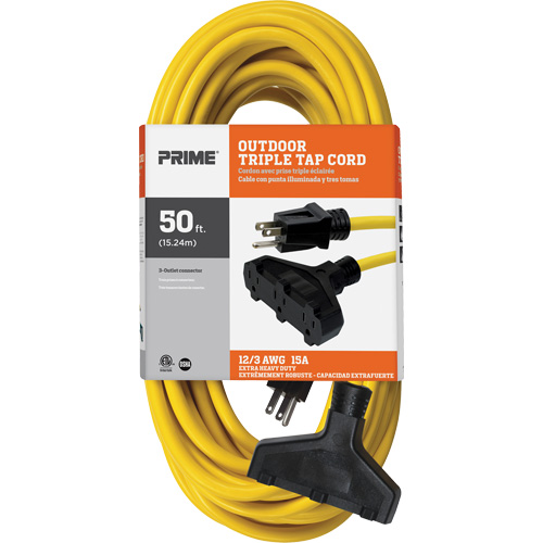Vinyl Extension Cord, Outdoor, SJTW, 12/3 AWG, 15 A, 3 Outlet(s), 50' Sécurité Médic
