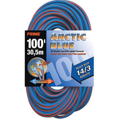 Cordon rallonge Arctic Blue, Toutes saisons, SJEOW, AWG 14/3, 13 A, 100' Sécurité Médic