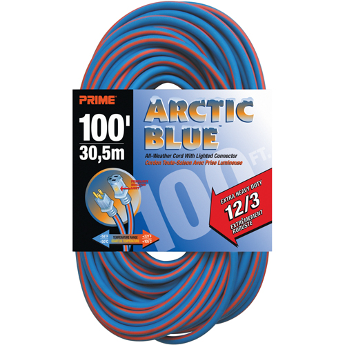 Cordon rallonge verrouillable toute saison en caoutchouc TPE Arctic Blue, Toutes saisons, SJEOW, AWG 12/3, 15 A, 100' Sécurité Médic