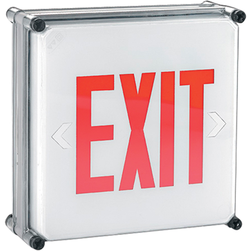 Enseignes Exit Aqua NEMA 4x, DEL, &agrave; raccordement fixe, 11-3/4" lo x 11-3/4" la, Anglais Sécurité Médic