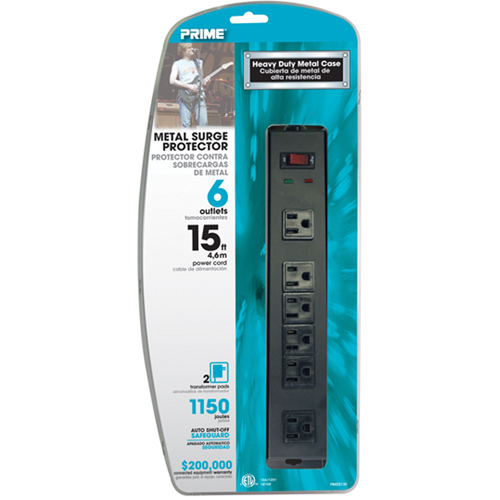 Surge Protector, 6 Outlets, 1150 J, 1875 W, 15' Cord Sécurité Médic