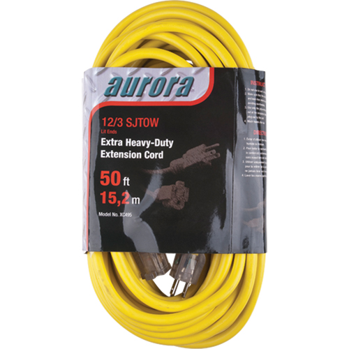 Vinyl Extension Cord with Light Indicator, Outdoor, SJTOW, 12/3 AWG, 15 A, 50' Sécurité Médic