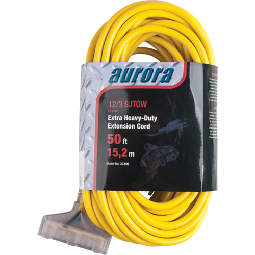 Vinyl Extension Cord with Light Indicator, Outdoor, SJTOW, 12/3 AWG, 15 A, 3 Outlet(s), 50' Sécurité Médic