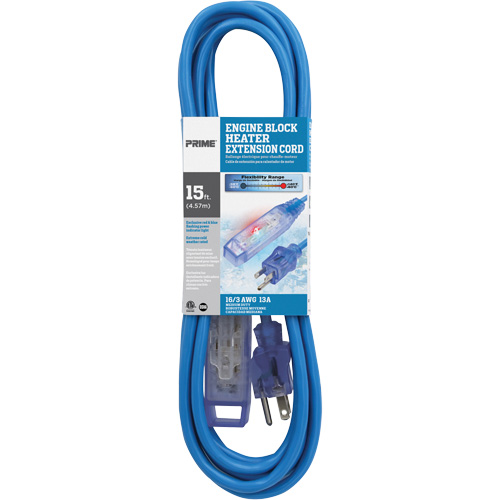 Glacier Flex Engine Block Heater Cord, All-Weather, SJTW, 16/3 AWG, 13 A, 3 Outlet(s), 15' Sécurité Médic