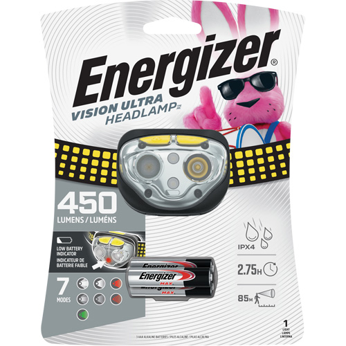 Lampe frontale industrielle Vision Ultra, DEL, 450 lumens, 2 hres de fonctionnement, piles AAA Sécurité Médic
