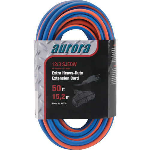 TPE-Rubber Extension Cord with Light Indicator, All-Weather, SJEOW, 12/3 AWG, 15 A, 3 Outlet(s), 50' Sécurité Médic