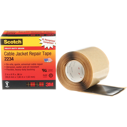Scotch&reg; Cable Jacket Repair Tape, 51 mm (2") x 1.8 m (6'), Black, 60 mils Sécurité Médic