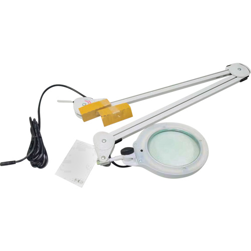 Lampe grossissante, Dioptrie 3, Ampoule DEL, Bras de 45", Pinces serre-joints, Gris Sécurité Médic