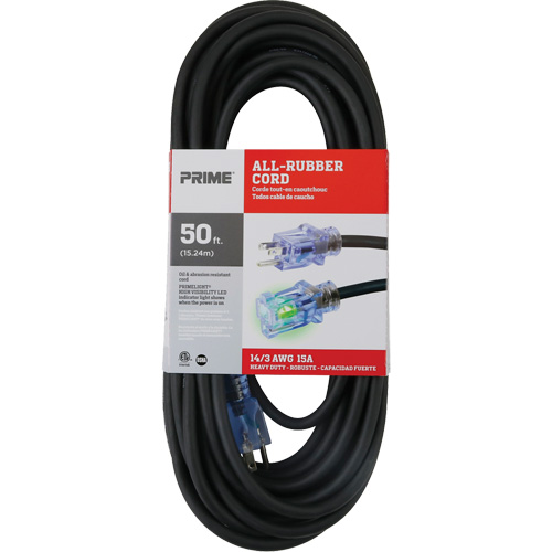 Cordon rallonge All-Rubber, Ext&eacute;rieur, SJOOW, AWG 14/3, 15 A, 50' Sécurité Médic