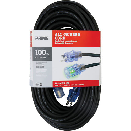 All-Rubber Extension Cord, Outdoor, SJOOW, 14/3 AWG, 15 A, 100' Sécurité Médic
