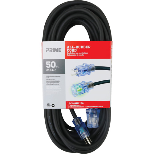 All-Rubber Extension Cord, Outdoor, SJOOW, 12/3 AWG, 15 A, 50' Sécurité Médic