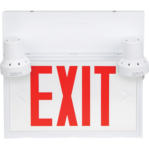 Enseigne de sortie avec &eacute;clairage de s&eacute;curit&eacute;, DEL, &agrave; piles/&agrave; raccordement fixe, 12-1/10" lo x 11" la, Anglais Sécurité Médic