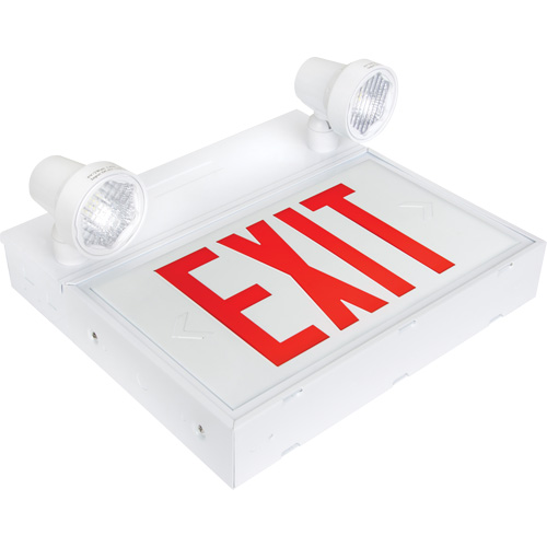 Enseigne de sortie avec &eacute;clairage de s&eacute;curit&eacute;, DEL, &agrave; piles/&agrave; raccordement fixe, 12-1/10" lo x 11" la, Anglais Sécurité Médic