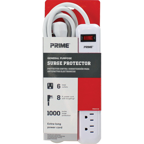 Surge Protector, 6 Outlets, 1000 J, 1875 W, 8' Cord Sécurité Médic