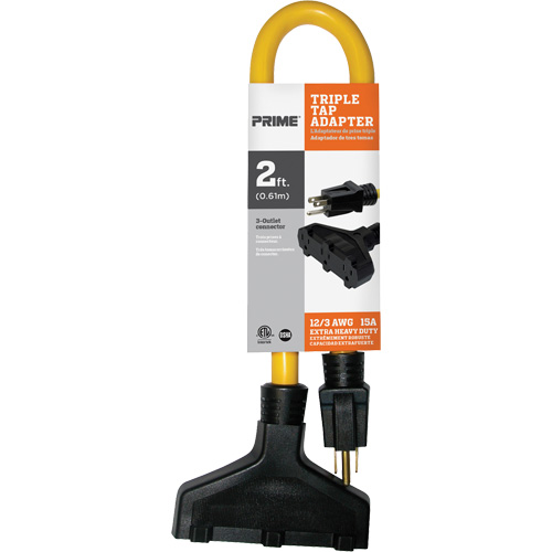 Triple Tap Adapter, Outdoor, STW, 12/3 AWG, 15 A, 3 Outlet(s), 2' Sécurité Médic