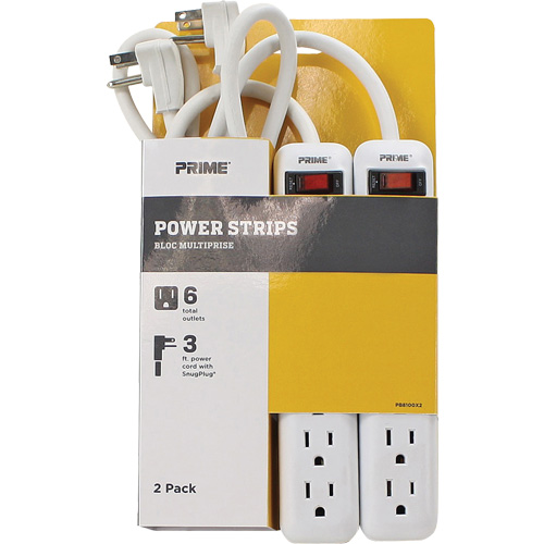 Power Strip 2-Pack, 6 Outlet(s), 3', 15 A, 1875 W, 125 V Sécurité Médic
