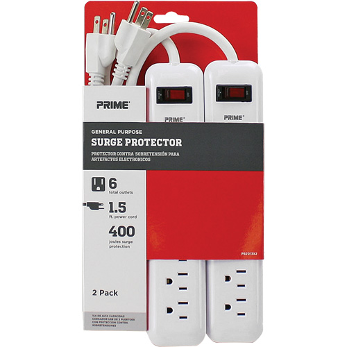 Surge Protector 2-Pack, 6 Outlets, 400 J, 1875 W, 1.5' Cord Sécurité Médic