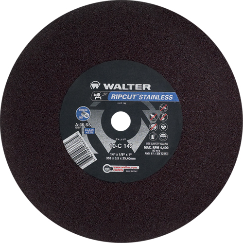 Ripcut Stainless Steel Cut-Off Wheel for Stationary Saws, 14" x 1/8", 1" Arbor, Type 1, Aluminum Oxide, 4400 RPM Sécurité Médic