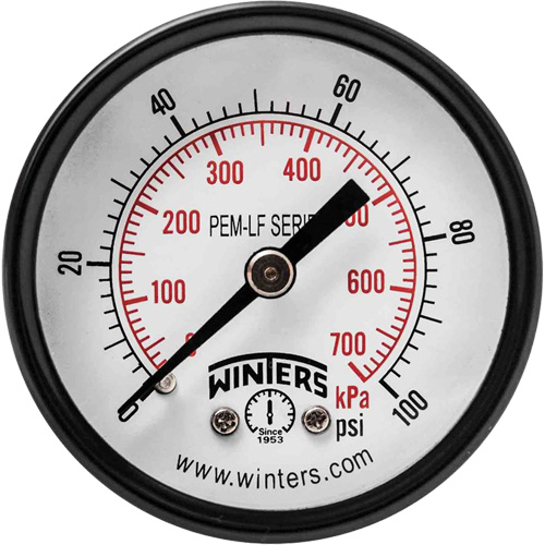 Economy Pressure Gauge, 2" , 0 - 100 psi, Back Mount, Analogue Sécurité Médic