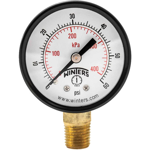 Economy Pressure Gauge, 2" , 0 - 60 psi, Bottom Mount, Analogue Sécurité Médic