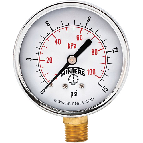 Manom&egrave;tre &eacute;conomique,  2-1/2", 0 - 15 psi, Fixation inf&eacute;rieure, Analogique Sécurité Médic