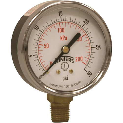 Economy Pressure Gauge, 2-1/2" , 0 - 30 psi, Bottom Mount, Analogue Sécurité Médic