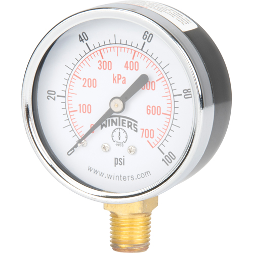 Pressure Gauge, 2-1/2" , 0 - 100 psi, Bottom Mount, Analogue Sécurité Médic