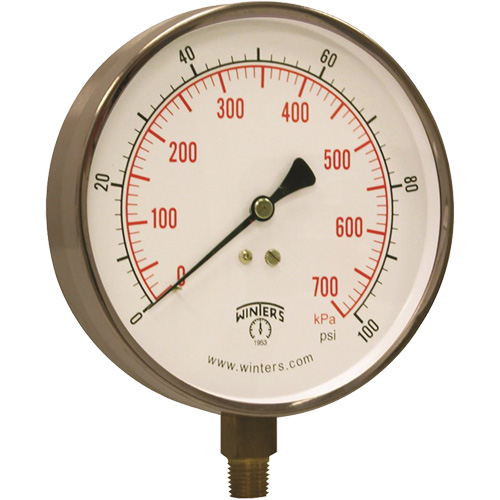 Contractor Pressure Gauge, 4-1/2" , 0 - 100 psi, Bottom Mount, Analogue Sécurité Médic