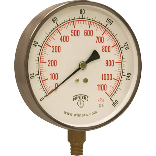 Manom&egrave;tre pour entrepreneur,  4-1/2", 0 - 160 psi, Fixation inf&eacute;rieure, Analogique Sécurité Médic
