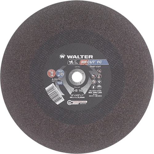 Ripcut Stainless Steel & Steel Cut-Off Wheel for Stationary Saws, 16" x 5/32", 1" Arbor, Type 1, Aluminum Oxide, 3800 RPM Sécurité Médic