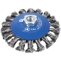 Knot Twisted Conical Bevel Brush, 5" Dia., 0.02" Fill, 5/8"-11NC Arbor Sécurité Médic