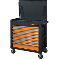 GSX Series Rolling Tool Cart with Tilt Top, 7 Drawers, 35" L x 20" W x 39" H, Black/Orange Sécurité Médic