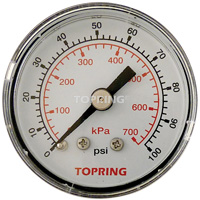 Pressure Gauge, 1-1/2" , 0 - 100 psi, Back Mount, Analogue Sécurité Médic