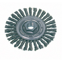 Brosse rotative &agrave; fils nou&eacute;s pour petites meuleuses haute vitesse, pour passe de fond, Dia. 4", Fils 0,02", Arbre 5/8"-11, Acier Sécurité Médic