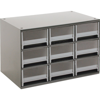 Modular Parts Cabinets, Steel, 9 Drawers, 17" x 10-9/16" x 3-1/16", Grey Sécurité Médic