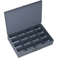 Compartment Scoop Boxes, Steel, 16 Slots, 18" W x 12" D x 3" H, Grey Sécurité Médic