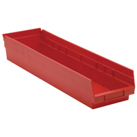 Shelf Bins, 6-5/8" W x 4" H x 23-5/8" D, Red, 50 lbs. Capacity Sécurité Médic
