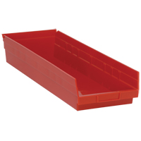 Shelf Bins, 8-3/8" W x 4" H x 23-5/8" D, Red, 50 lbs. Capacity Sécurité Médic