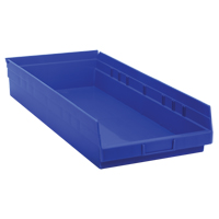 Shelf Bins, 11-1/8" W x 4" H x 23-5/8" D, Blue, 50 lbs. Capacity Sécurité Médic