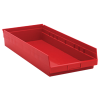 Shelf Bins, 11-1/8" W x 4" H x 23-5/8" D, Red, 50 lbs. Capacity Sécurité Médic