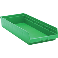 Shelf Bins, 11-1/8" W x 4" H x 23-5/8" D, Green, 50 lbs. Capacity Sécurité Médic