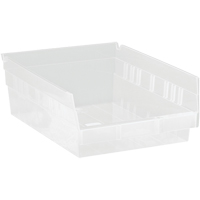 Shelf Bins, 8-3/8" W x 4" H x 11-5/8" D, Clear, 30 lbs. Capacity Sécurité Médic